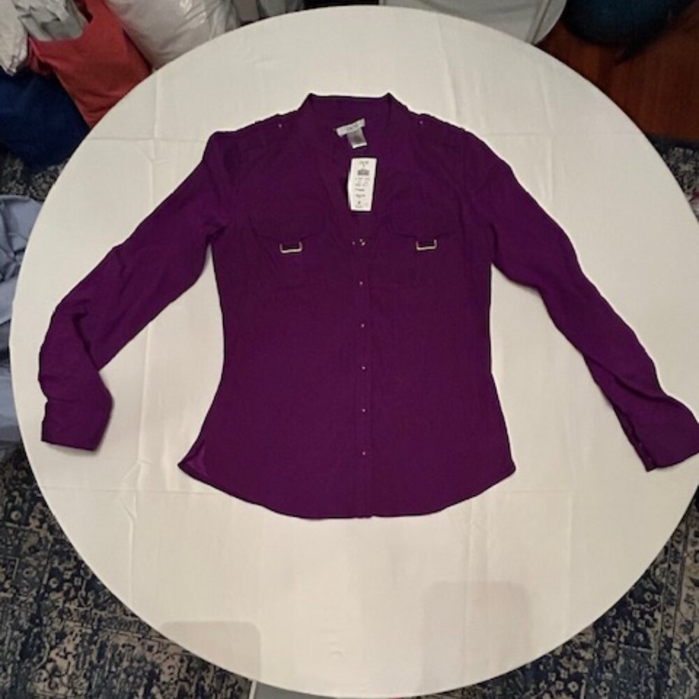 Cache purple satin blouse NWT - XS